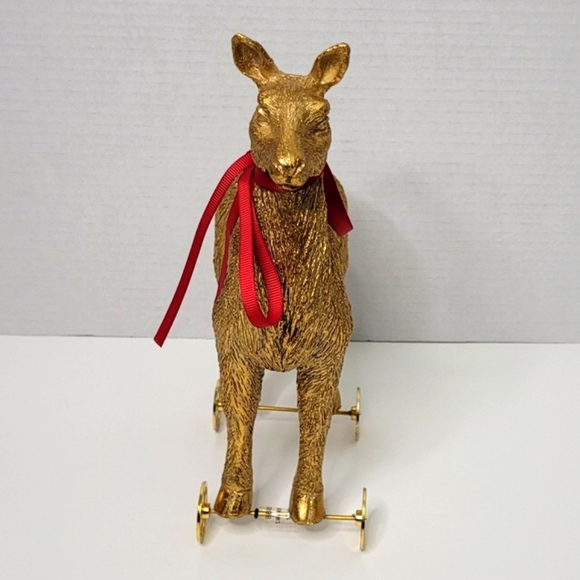 Unique Golden Llama on Wheels Statue with Detachable Red Bow - Picture 2 of 7